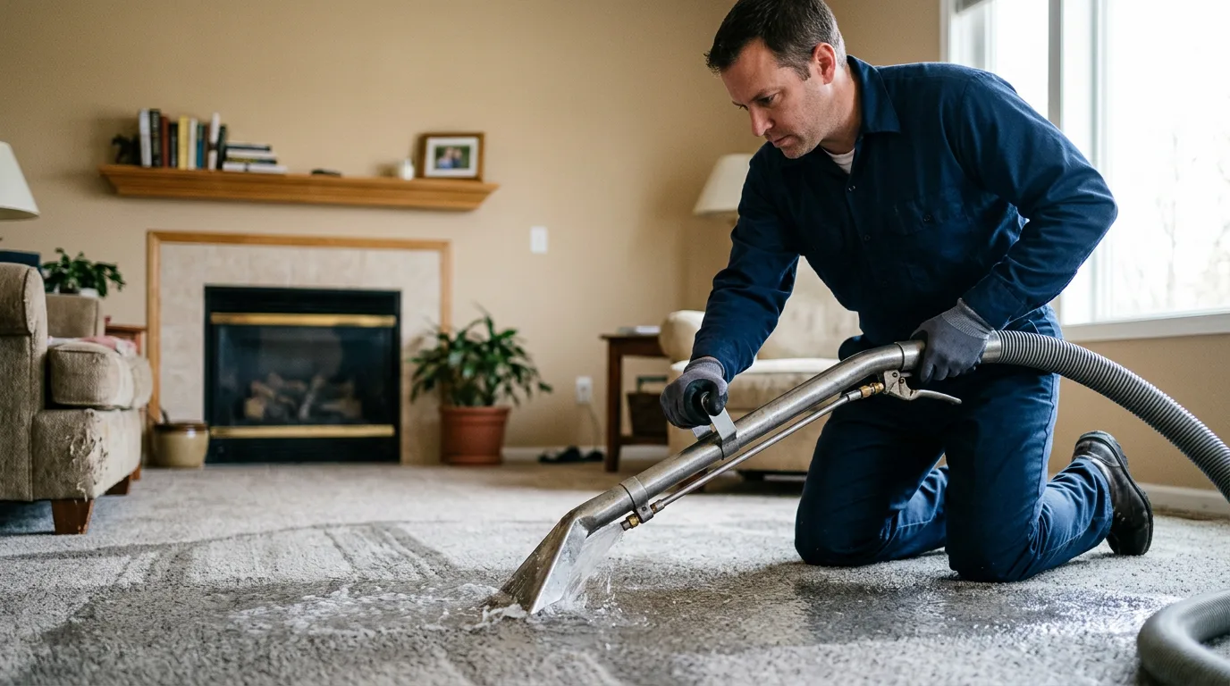 Water damage restoration technician working near Franklin, WI